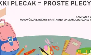 Ilustracja plecaka, przyborów szkolnych i książek.
