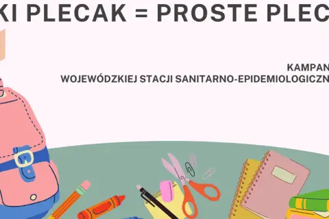 Ilustracja plecaka, przyborów szkolnych i książek.