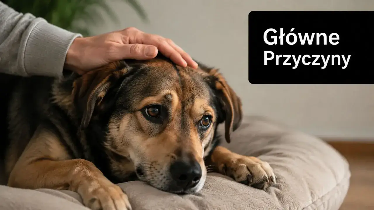 Smutny piesek, któremu właściciel głaszcze głowę. Może potrzebuje nifuroksazydu dla psa?